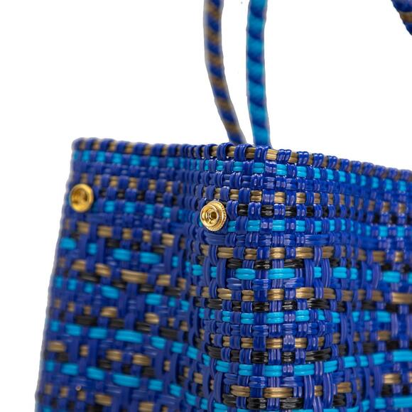 NEW LOLA'S BAG women's travel woven patterned tote bag with clutch in blue - Picture 3 of 3